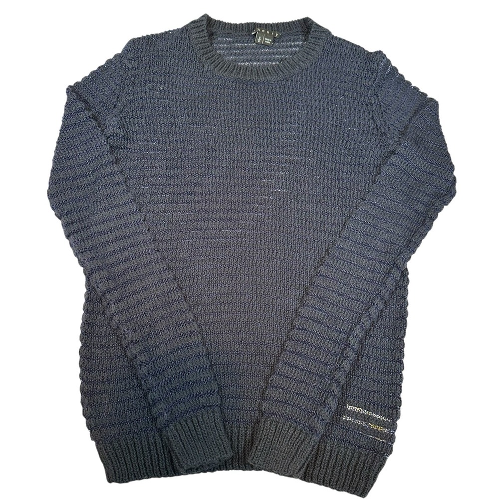 Theory Camille B‎ Meander Sweater Women's Small Navy Textured Knit Cotton Blend